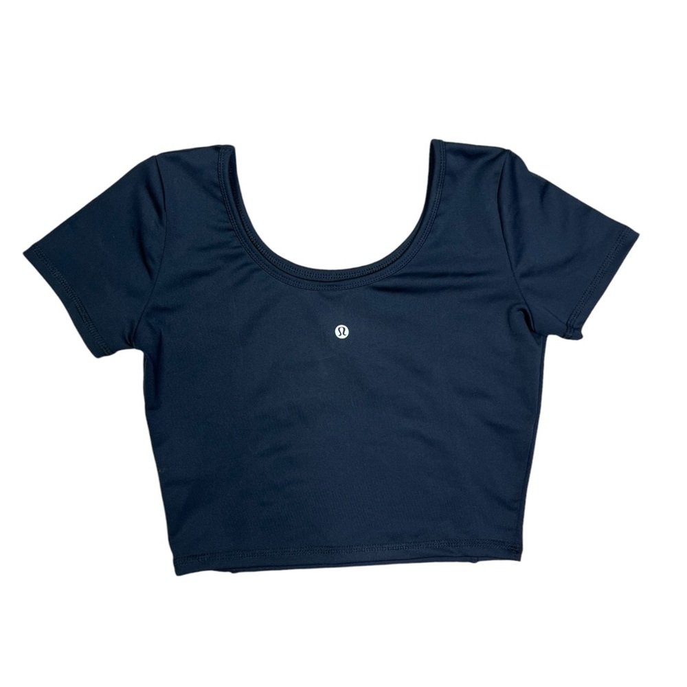 Lululemon Women Short Sleeve Tee Cropped Slim Fit Size 6 Black Exercise Gym